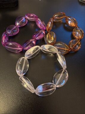 Clear, Purple & Amber Beaded Stretch Bracelet Set - Women Jewelry